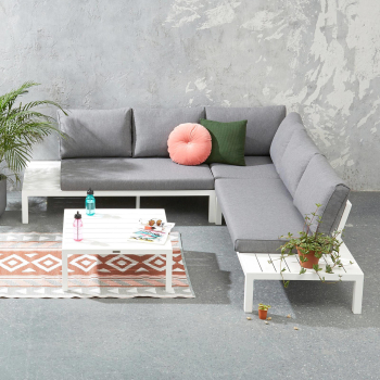 Preview: EXOTAN® Design Gartenlounge Set La Vida Weiss inkl. Kissen Grau